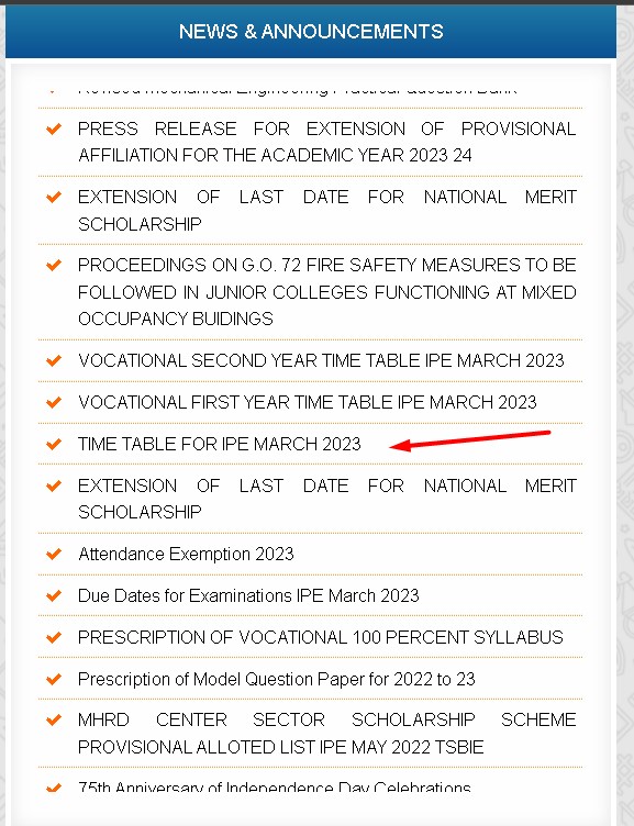 IPE time table