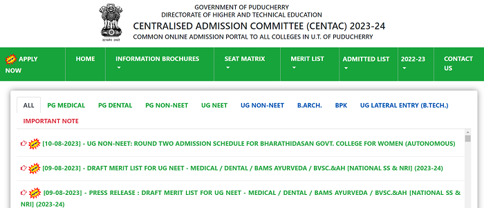 CENTAC Merit List