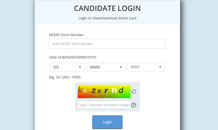 NCERT Admit Card