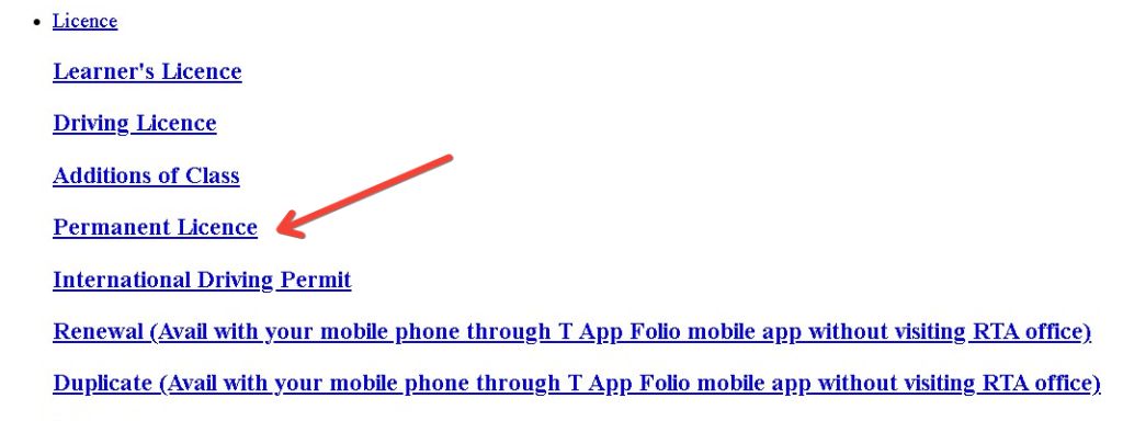Permanent License option Telangana Transport Portal
